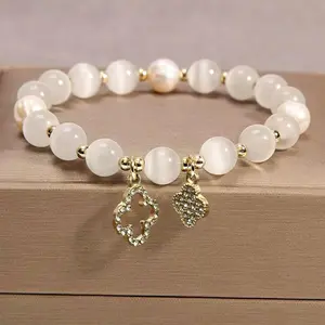Cat's Eye Stone Bracelet Clover Crystal Bracelet Elastic Rope Crystal Transfer Bead