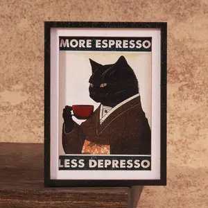 1PC Elegant Cat Picture Frame Refrigerator Magnet, More Espresso Less Depresso, Fun Fridge Magnet, Photo Frame Home Decor Gift, Magnetic, Photo Magnets