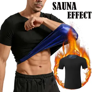 Men's sauna sweating short sleeved tight waist training T-shirt, fitness shapewear, sports shapewear
