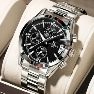 Men's Luxury Black Dial Chronograph Quartz Watch - Stainless Steel Wristwatch with Date, Multi-Function Subdials, Luminous Hands, Sport Business Dress Watch, Perfect Gift for Husband Dad Boyfriend