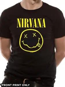 Nirvana T Shirt Happy Face Officially Licensed Mens Black Kurt Cobain Rock Merch