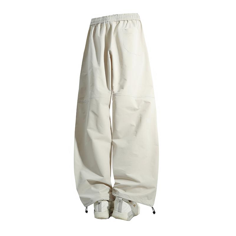 American retro solid color drawstring elastic waist pants with side zipper pockets and rear pocket, adjustable cuffs, ice silk fabric, loose long pants; men’s quick-dry breathable casual pants for everyday wear and outdoor sports; unisex design.