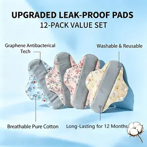 6/12 PCS Leak-Proof Washable Incontinence Pads, Upgraded Super Absorbent Design, Graphene Technology, Breathable Organic Cotton Keeps You Fresh & Dry, Ideal for Women, Seniors & Postpartum Recovery(Not Recommended for Menstrual Use)