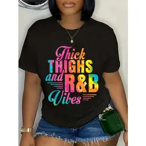 100% Cotton Unisex 90's R&B Girl RnB R And B Body Positivity Thick Thighs R&B Vibes T-Shirt Round Neck Short Sleeve T-Shirt Women's Men Graphic Tee