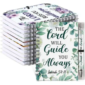 10 Sets Christian Notebooks with 10 Positive Pens Floral  Verse Journals and Ballpoint Pen Spiral Notebook Set Scripture for Women Inspirational Gifts Religious Party Favors(Retro,A6)