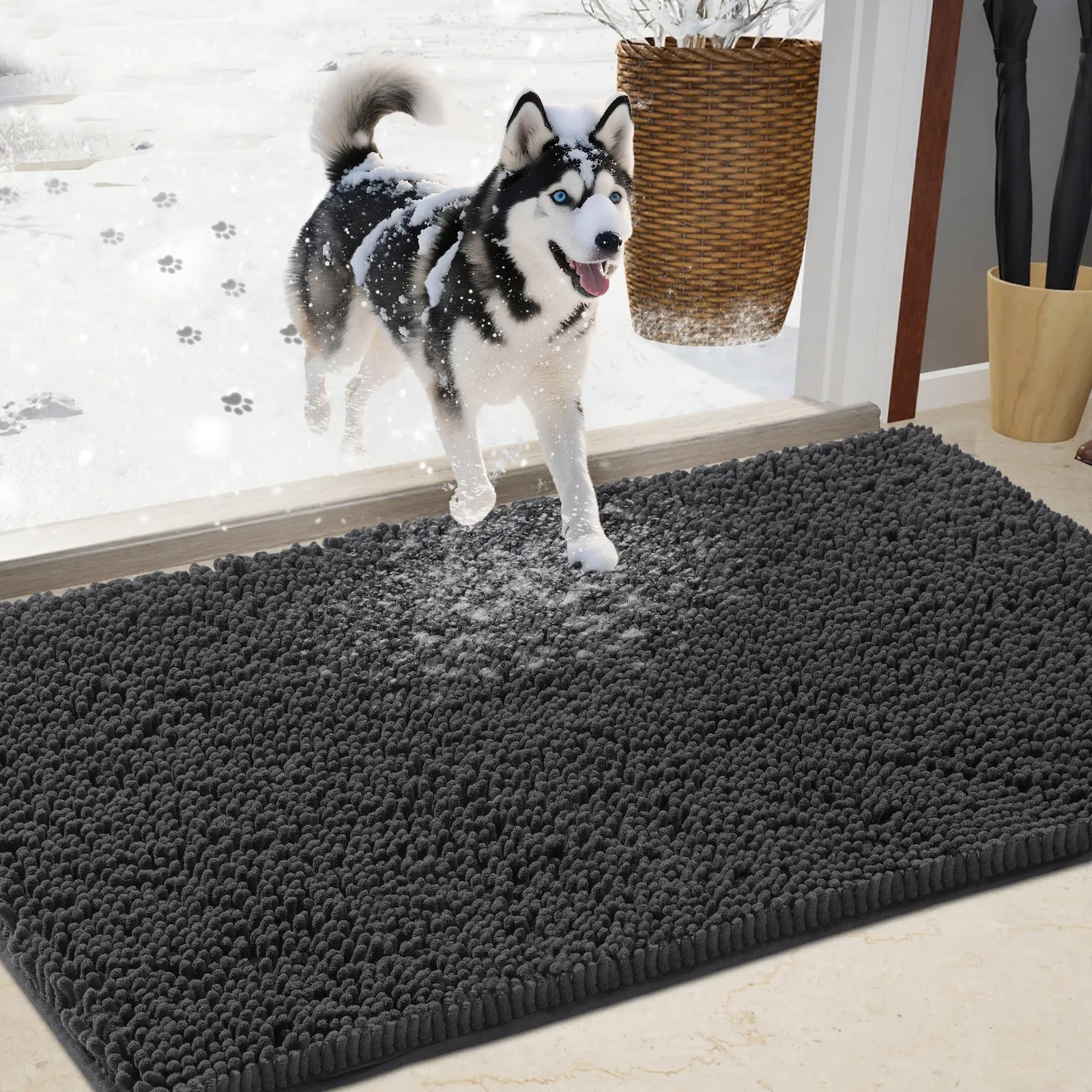 IM HOME Chenille Absorbent Outdoor Doormat, Washable Muddy Door Mats for Dog, Non Slip Dog Mat Pet Mat Indoor Doormat for Muddy Paw, Front Inside Door