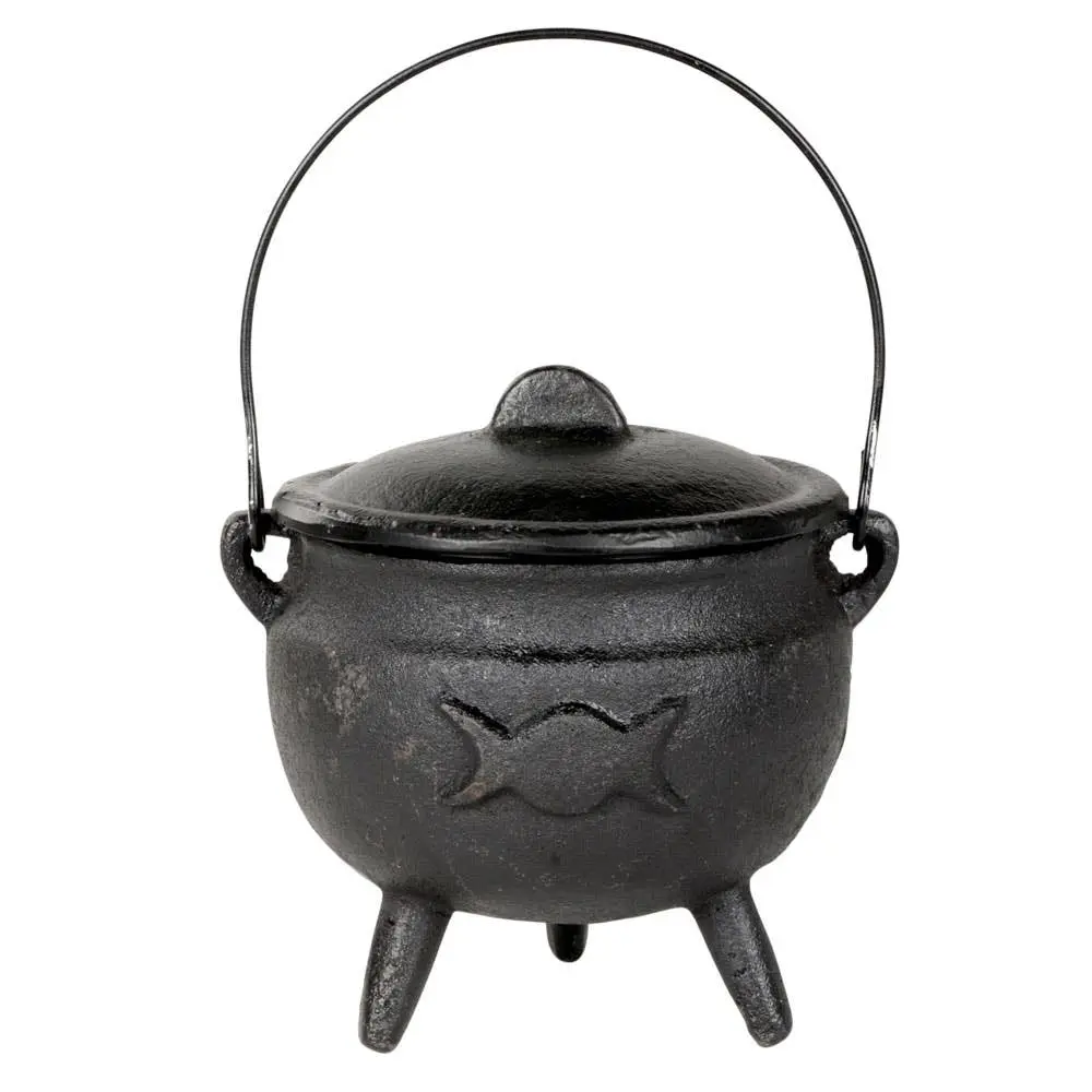 Triple Moon Cast Iron Cauldron With Lid