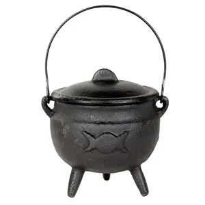 Triple Moon Cast Iron Cauldron With Lid