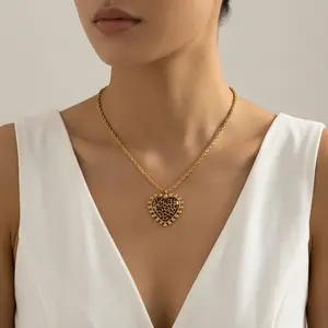 Heart Pendant Necklace, 18K Gold Plated Stainless Steel Twisted Rope Chain, Hypoallergenic Vintage Y2K Jewelry, Everyday Wear Birthday Gift for Her