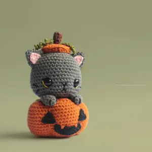 Crochet Halloween Pumpkin Cat Crochet Amigurumi Gift For Halloween