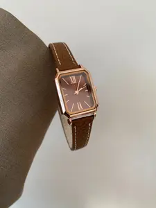 Vintage Style Women's Classic Square Dial Watch, High-End Roman Bamboo Texture Strap, Perfect Accessory for Clothes [9984]