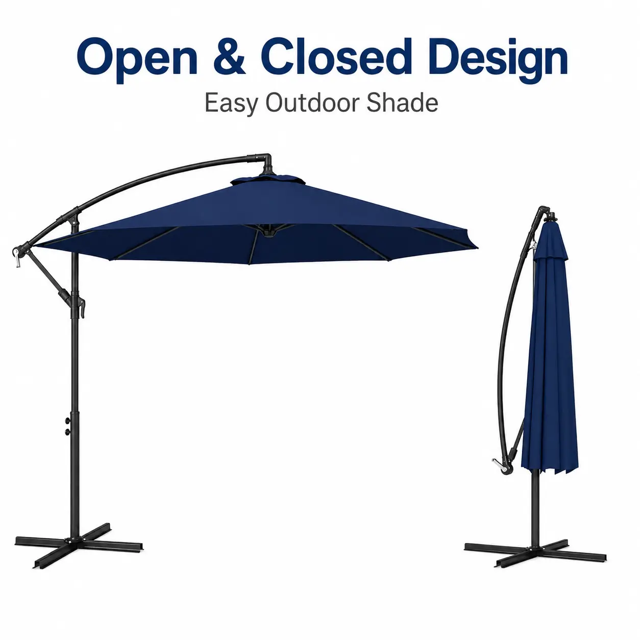 10FT Offset Cantilever Patio Umbrella with Crank, Adjustable Outdoor Hanging Umbrella with Cross Base