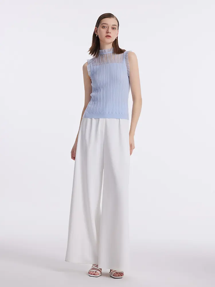 GOELIA Tencel And Woolen Lace Ruffle Women Tank Top