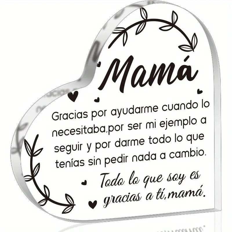 Spanish Mother Acrylic Gift, Acrylic Plaque, Acrylic Photo Plaque, Heart-Shaped Office Decor, Creative Memorial Decoration, Spanish Language Mother Paperweight, Mother's Day Present, Acrylic Desktop Plaque