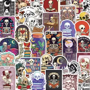 Skull Book Sticker, 50pcs/set Creative Book Decorative Sticker, Funny Stickers, DIY Decorative Sticker for Phone Notebook Scrapbook, Halloween