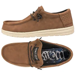 Howitzer Clothing Men's Soft Fabric Walking Shoes - Elastic Casual Footwear, Roam Blackout Dark Brown No-Tie Loafers & Flat Lace-Up Shoes
