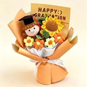 Graduation Knitted Doll Bouquet, Handmade Crochet Sunflower Gift, Perfect Birthday Present for Best Friend and Classmate, Graduation Gifts