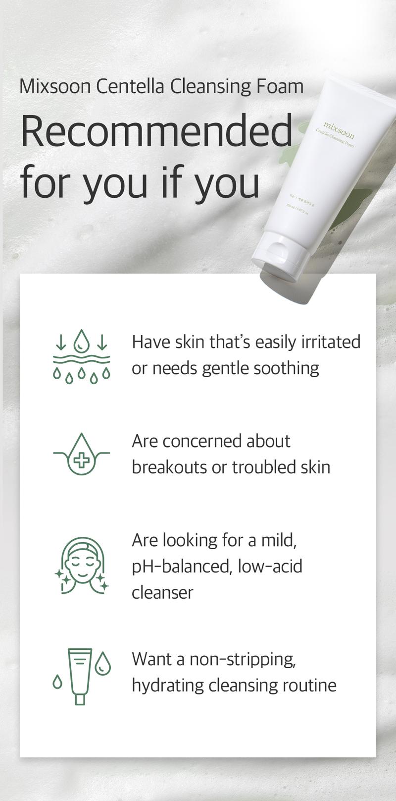 [mixsoon Official Shop] Centella Cleansing Foam 5.07 fl.oz / 150ml - Low pH cleansing foam for soothing and moisturization, Korean Glass Skin Care