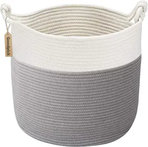 Goodpick Toy Basket for Kids, Woven Rope Blanket Basket for Living Room Nursery Baby Laundry Baskets for Organizing Clothes, Gray