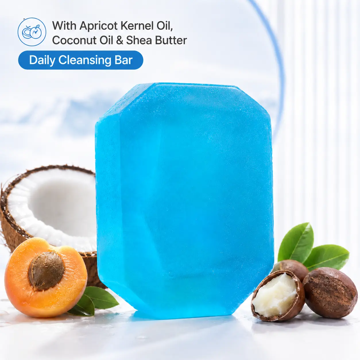 Glacial Cooling Cleansing Bar, Daily Skin Cleansing Soap with Glycerin, Apricot Kernel Oil, Coconut Oil & Shea Butter