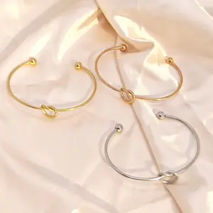 14K Gold Plated Forever Love Knot Infinity Bangle Bracelets for Women| Adjustable Gold Bangle Bracelet for Women