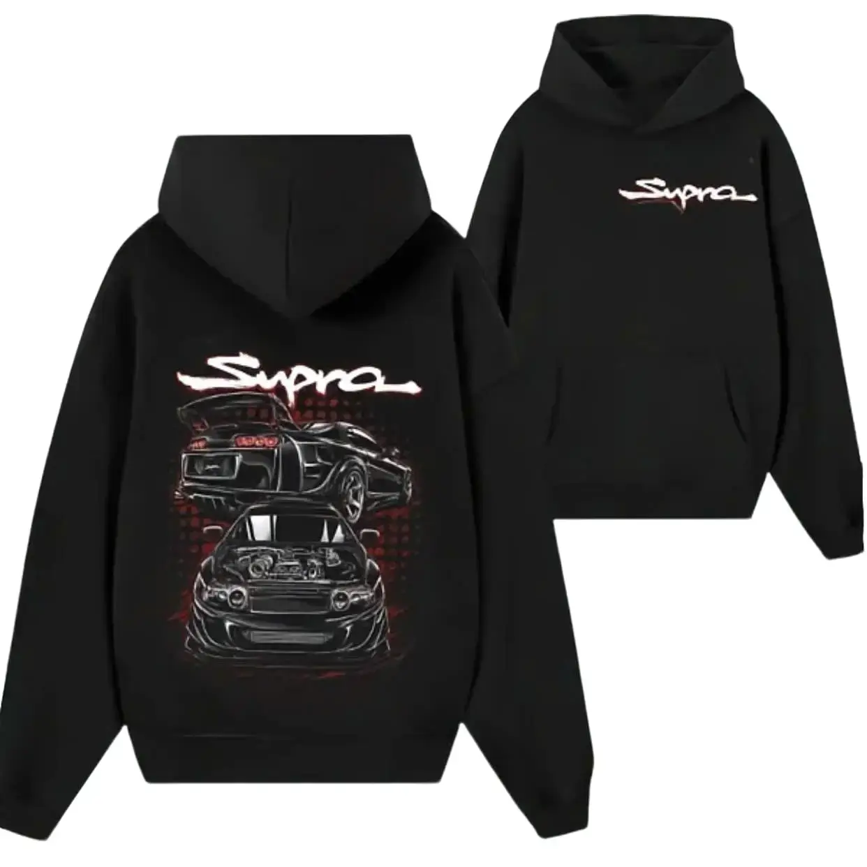 Supra Engine Bay Hoodie, Detailed JDM Car Casual Sweatshirt, Supra Rear View Long Sleeve Sweatshirt