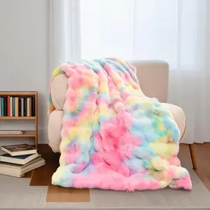{Valentine's Day }H&D Faux Rabbit Fur Blanket-Pillow not included- Bubble Blanket-Luxury Plush Velvet Throw,  Ultra-Soft Fleece, Warm Cozy Winter Blanket for Couch-Elegant, Bed,  Sofa, Lightweight, solid color comfy blanket