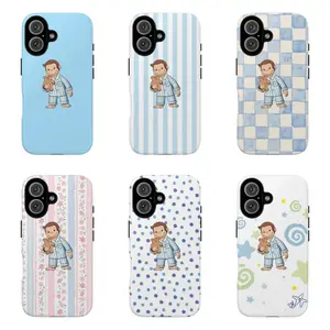 GFL-Curious Georgeee Pajama Phone Case,Cute Cartoon Monkey Phone Case,Sleepy Monkey in Stripes, Checks, Floral & Polka Dot Cover For iPhone 11 12 13 14 15 16 17 Air Pro Max for Samsung S26 S25 S24 S23 S22 S21 Case,Gift for her/him