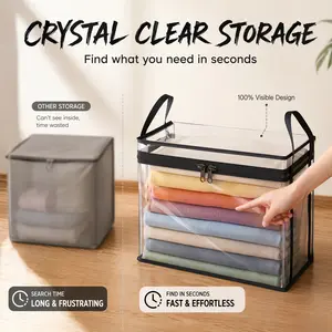 Hinged Lid Plastic Storage Bin Heavy Duty Durable Large Space Household Organizer