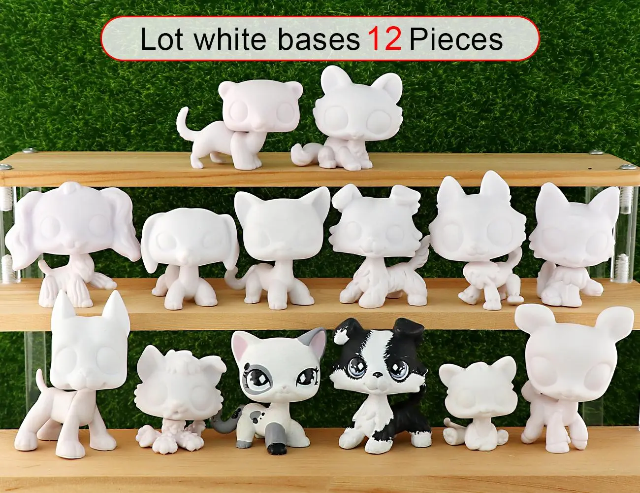 12 Pcs DIY Mini Pet Toy Base Painting Set - White Base Kit with Random Cat & Dog Miniature Figures, Custom Gift for DIY Art Enthusiasts