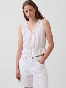GAP Eyelet Tie-Front Crop Peplum Top