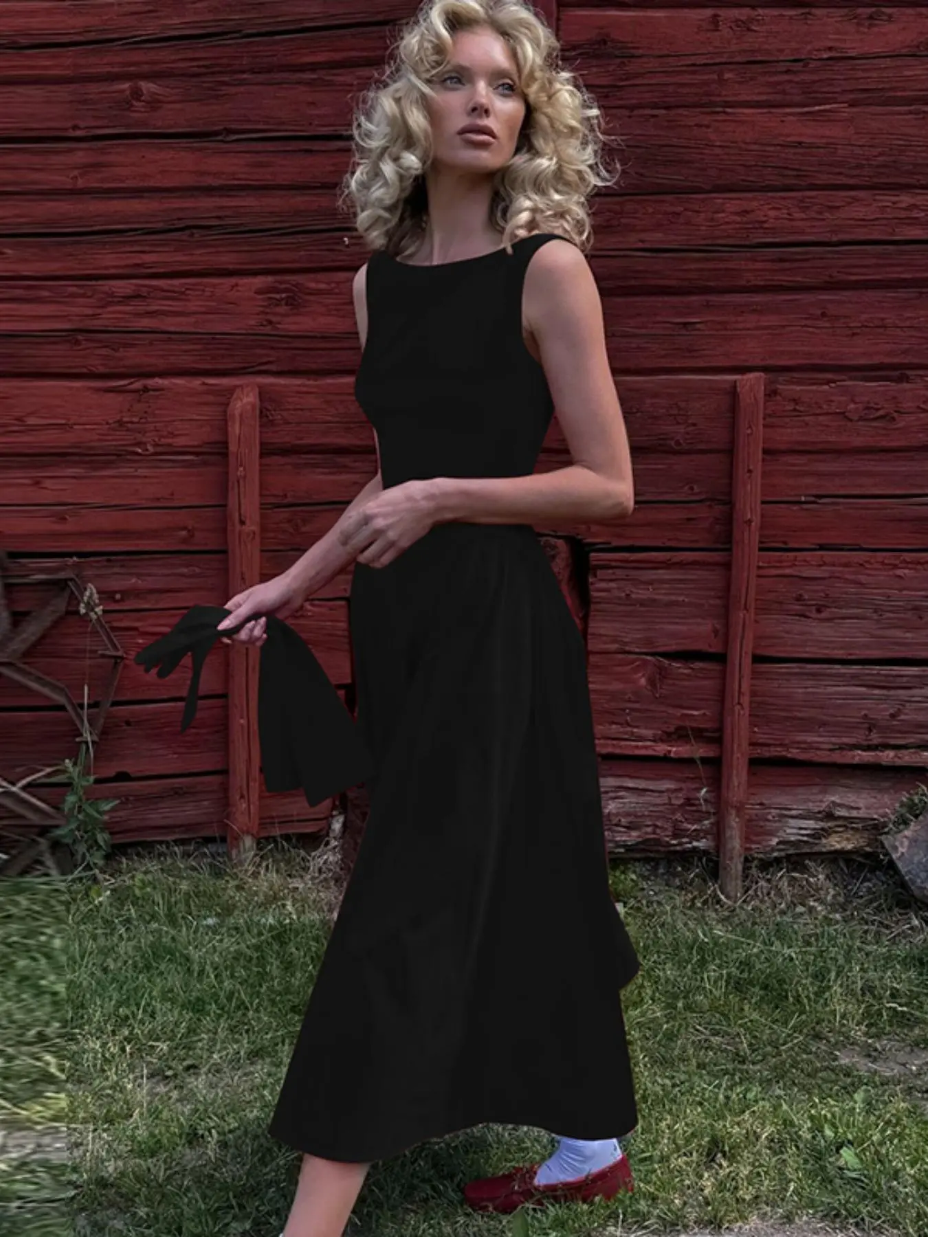 Women's Plain Backless Boat Neck A-Line Dress, Elegant Sleeveless Long Dress  with Zipper Back, Perfect for Parties, Holidays and Wedding Guests, Summer  Dress for Women - TikTok Shop