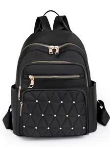 Women's Nylon Waterproof Shoulder Bag, Large Capacity Fashion Embroidered Student Backpack, Casual Lightweight Versatile Storage Bag, Casual Travel Backpack