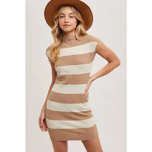 Striped Mock Neck Bodycon Dress