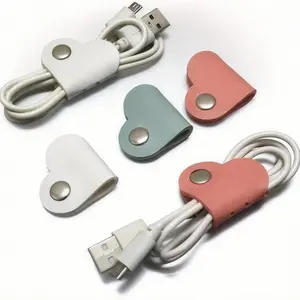 Heart-Shaped Faux Leather Cable Ties, Multi-Color Earphone & Data Line Organizer, No Battery Data Line Management Clips, Neutral Cable Holder Set, Cable Management Kit