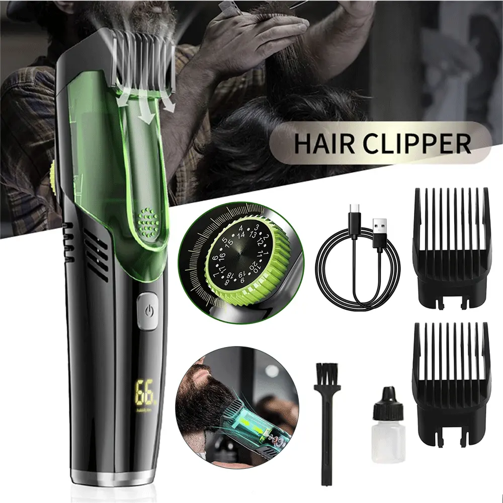 HATTEKER 2-in-1 Cordless Beard Trimmer Kit for Men - Smooth, Lightweight, IPX7 Waterproof Facial Hair Groomer with Built-in Vacuum, Stainless Steel & Carbon Steel Blades, Rechargeable Battery, LED Display for Precise Styling, Washable, Wireless, Batteries