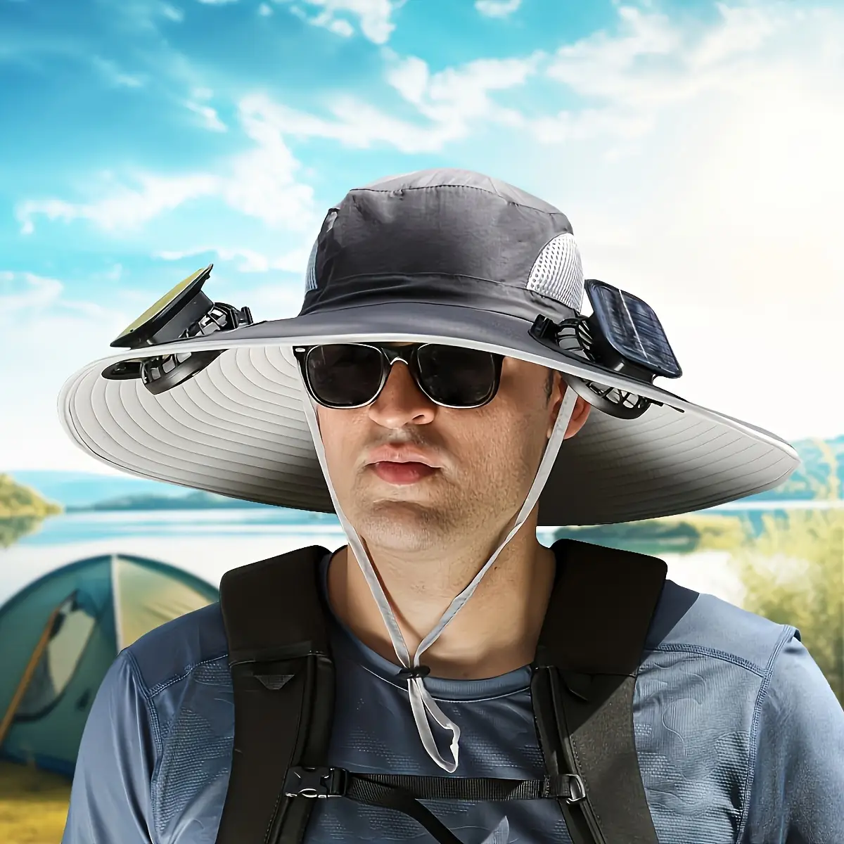 2025 Detachable Fishing Hat-Solar Sun Protection Sun Hat with Fan Solar Fan Hat Dual Power Supply Fan Outdoor Fan