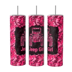 Pink Camo Jeep Girl 20oz skinny Tumbler Drinkware Insulated Lid Coffee Portable