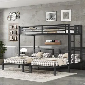 Triple Bunk Beds for 3, Metal Twin Over Twin Bunk Bed with Built-in Desk,Twin XL Over Twin & Twin Bunk Bed, 3 Bed Bunk Beds,Twin Size Triple Bed,Black