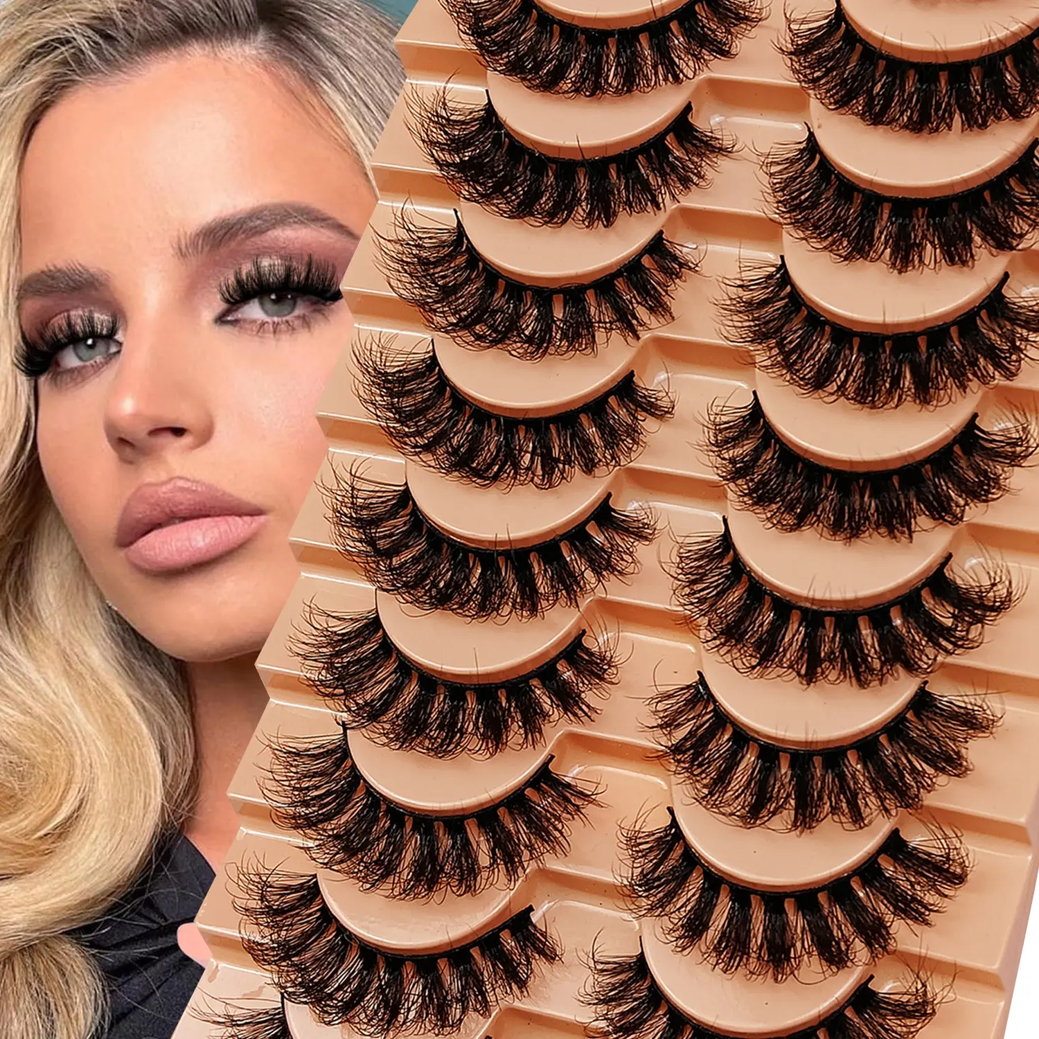 10 Pairs Russian Strip Eyelashes Thick Slender Fluffy False Eyelashes Daily Thick Eye End Lengthening Messy Lashes Fluffy Volume Eyelashes