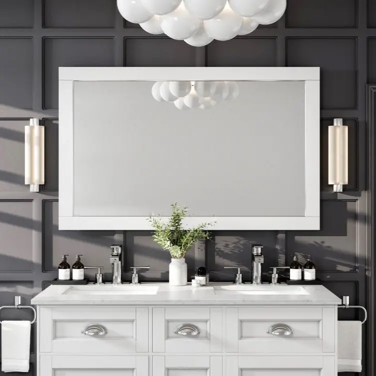 Eviva Aberdeen 48" x 30" Rectangular White Wooden Framed Mirror