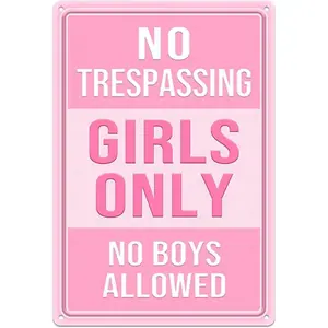 Funny Girls Only Metal Sign Light Pink Art Poster Room Decor No Trespassing No Boys Allowed 12" x 8" for Home Bedroom Bathroom Girls Cave Dorm Wall Decorations