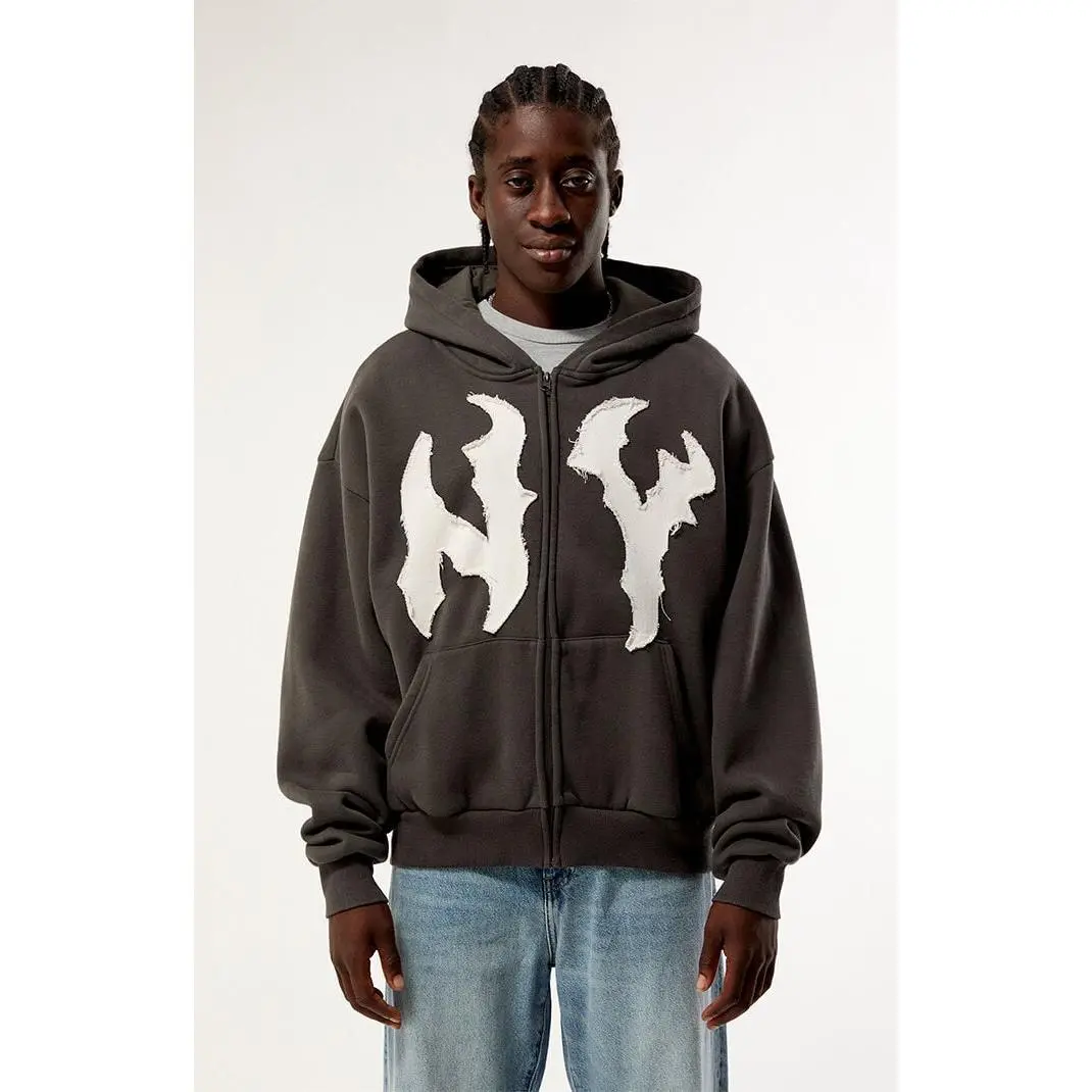 Pacsun Men's NY Raw Applique Full Zip Up Hoodie