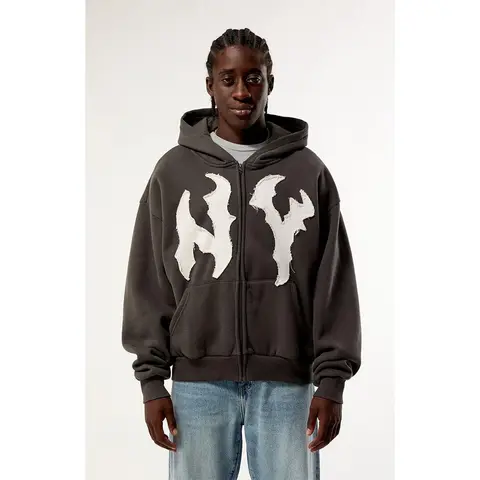 Pacsun Men's NY Raw Applique Full Zip Up Hoodie