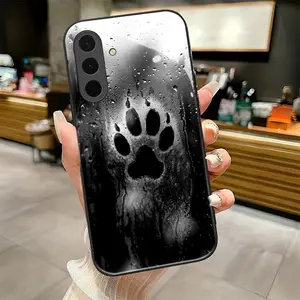 Rainy Paw Print pattern Black Frame Glass Protective Phone Case Protection suitable for Samsung Galaxy A36 A12 A13 A14 A15 A16 A23 A24 A25 A26 A32 A33 A34 A35 4G 5G new model Individual Design,Unique Phone Case，ideal holiday gift