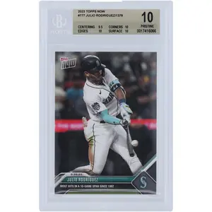 Julio Rodriguez Seattle Mariners 2023 Topps Now Most Hits in a 10 Game Span Since 1997 #777 BGS Authenticated 10 Card - 9.5,10,10,10 Subgrades