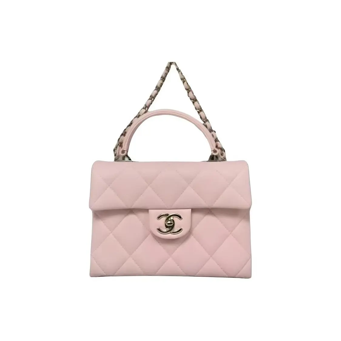 Pre-owned CHANEL calfskin Crossbody Bags 25S Light Pink Quilted Classic Flap Top Handle Chain Shoulder Crossbody Handbag Gold CC Logo Hardware For Women