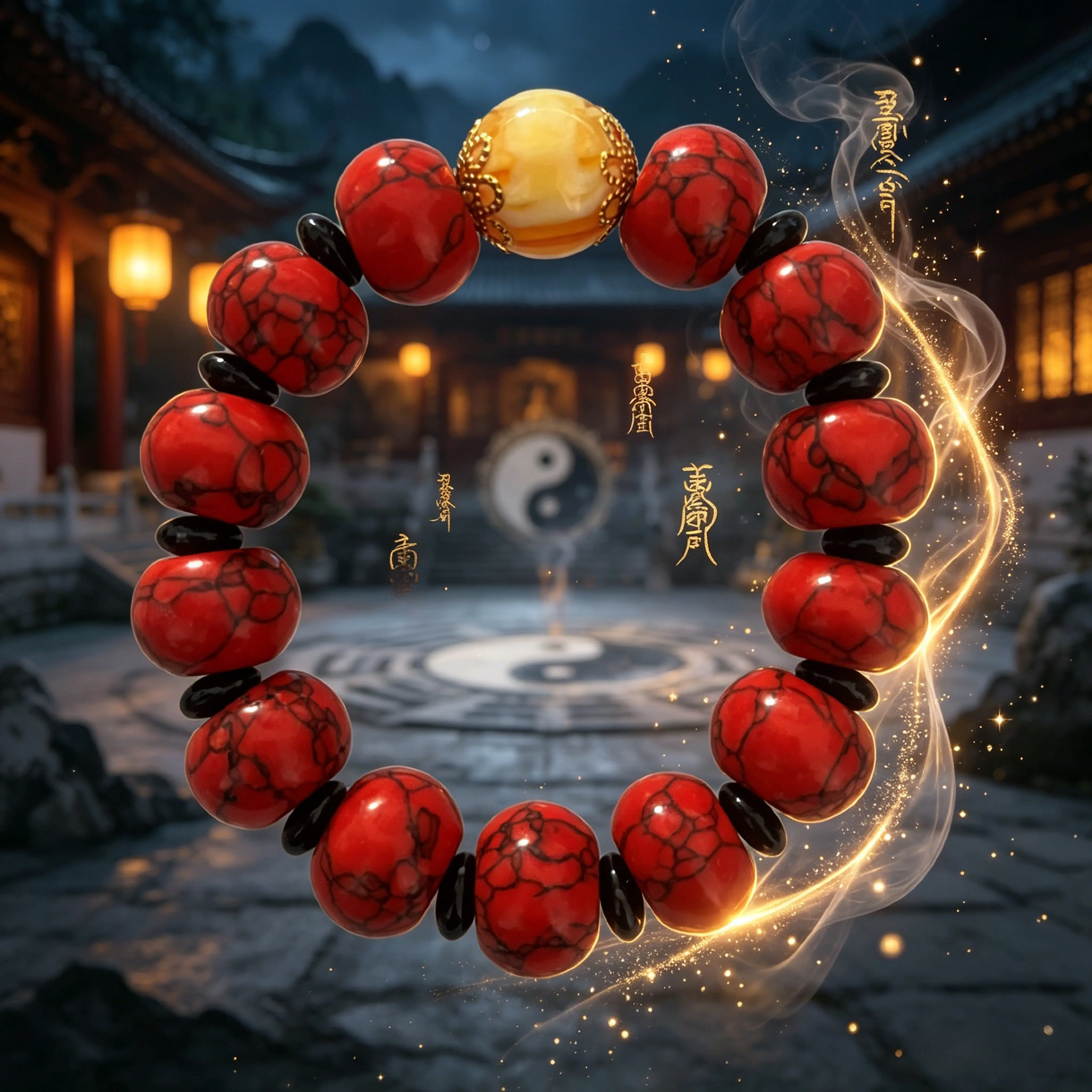 Unisex Red Turquoise & Yellow Agate Dual-Stone Hand Strengthener Bracelet - Daily Use, Boost Luck, Attract True Love, Stabilize Bonds, Enhance Positive Energy, Harmonized Yin-Yang Balance, Consecrated