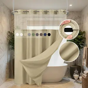 FANI No Hooks Waffle Shower Curtain with Snap-in Liner, Hotels Shower Curtain, Waterproof & Washable, See-Through Top Window, 72x74 & 72x84 Bathroom Curtain, Cortina de Ducha Impermeable