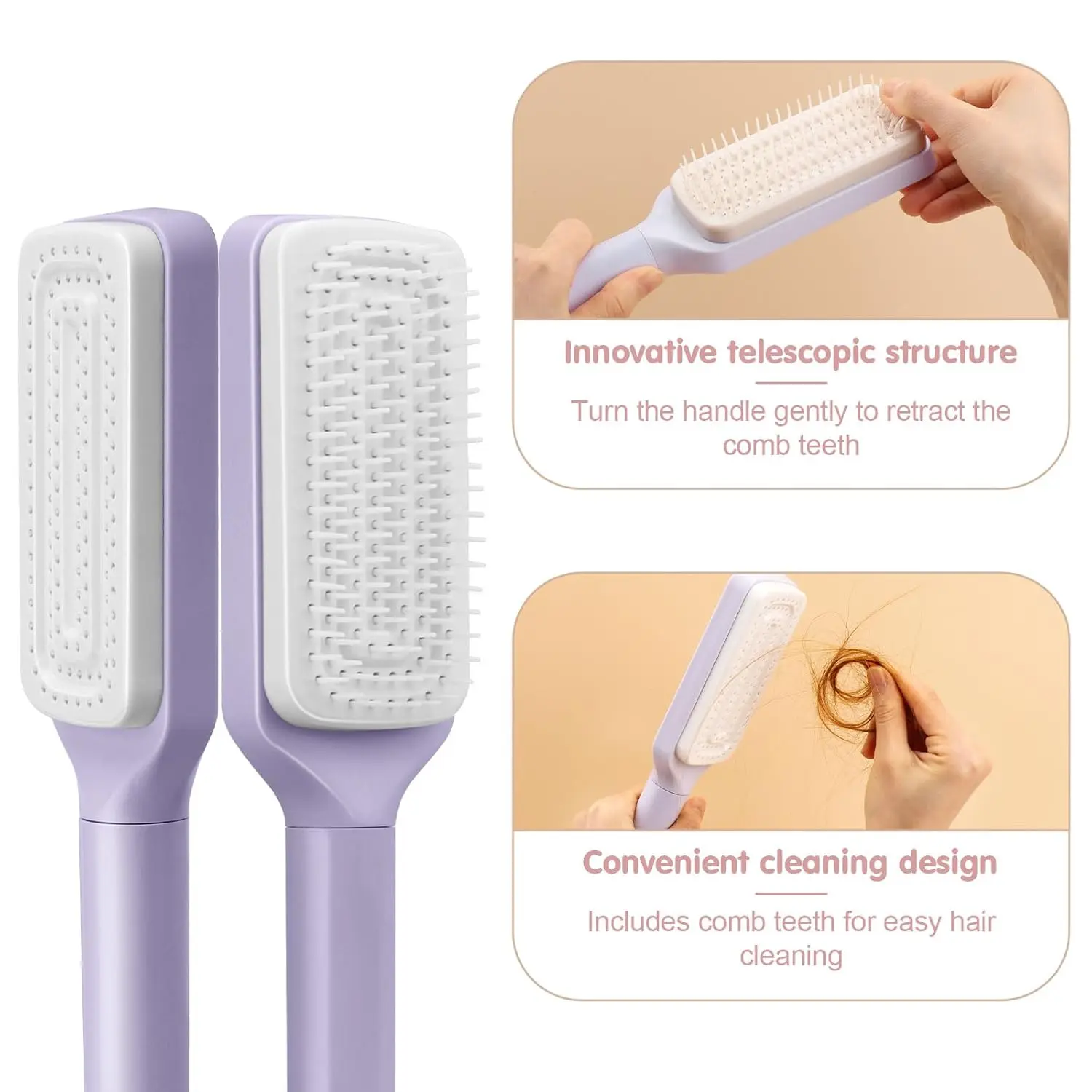 2pcs Automatic Cleaning Massage Comb Set, One-Click Deep Clean + 360° Rotating Massage, Expandable Design, Suitable for All Hair Types, Rotating Brush, Self Cleaning Comb